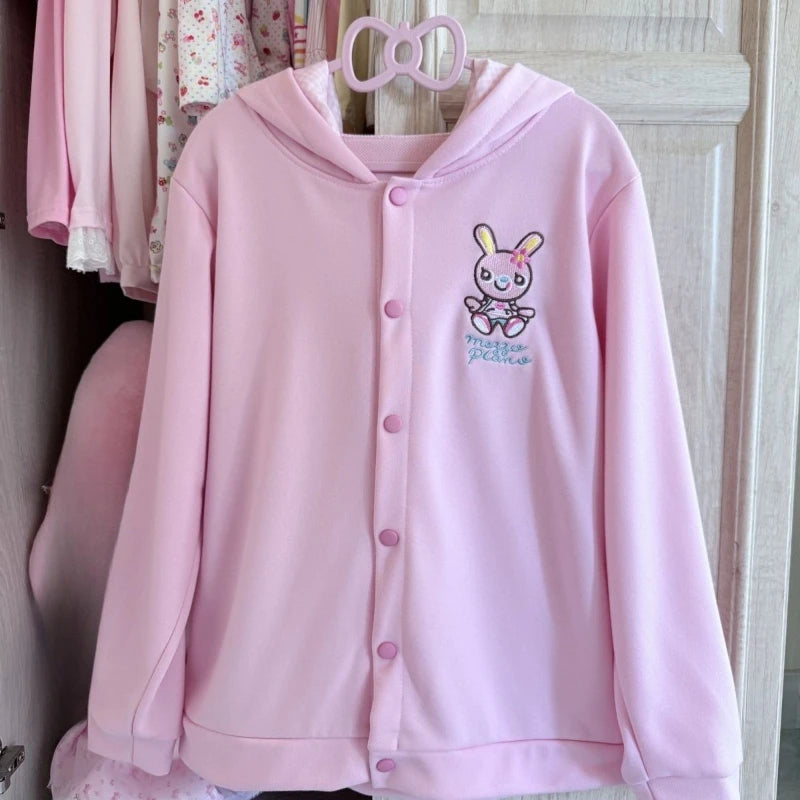 Women's Bunny Ear Embroidered Zip-Up Hoodie