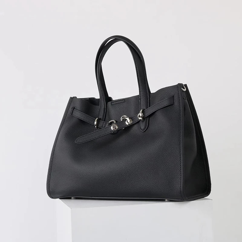 Luxury Brand Silver Buckle Women Bags Genuine Leather Handbags Women Shoulder Bags Cowhide Autumn Winter New Square Women Totes