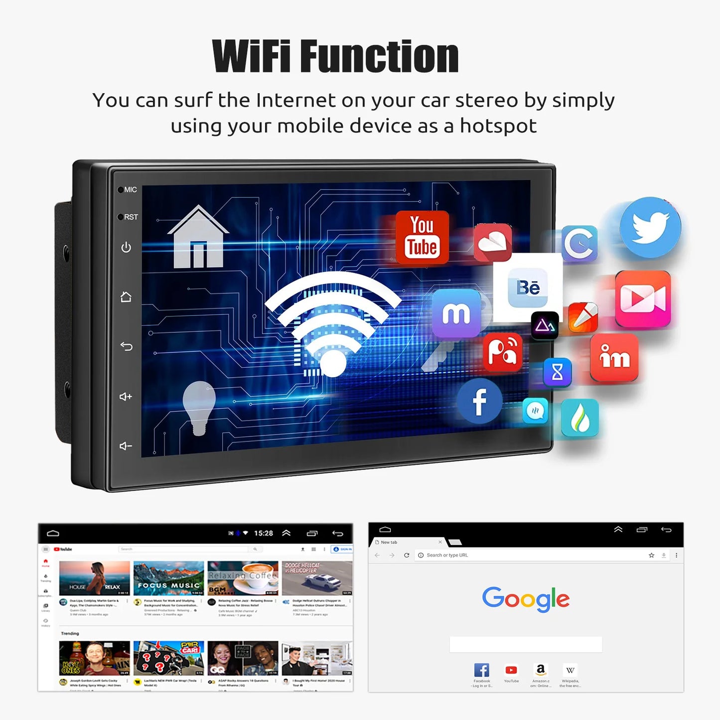 ESSGOO 7"/9"/10" Double Din Car Stereo | Android 14 | CarPlay & Auto
