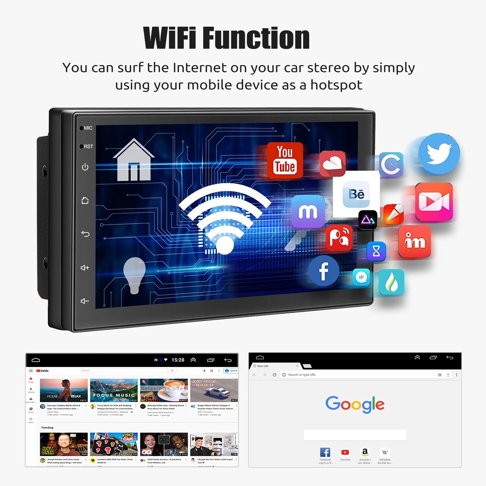 ESSGOO 7"/9"/10" Double Din Car Stereo | Android 14 | CarPlay & Auto