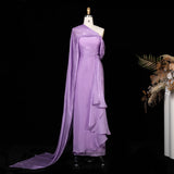 Sharon Said One-Shoulder Draped Chiffon Evening Gown SF199