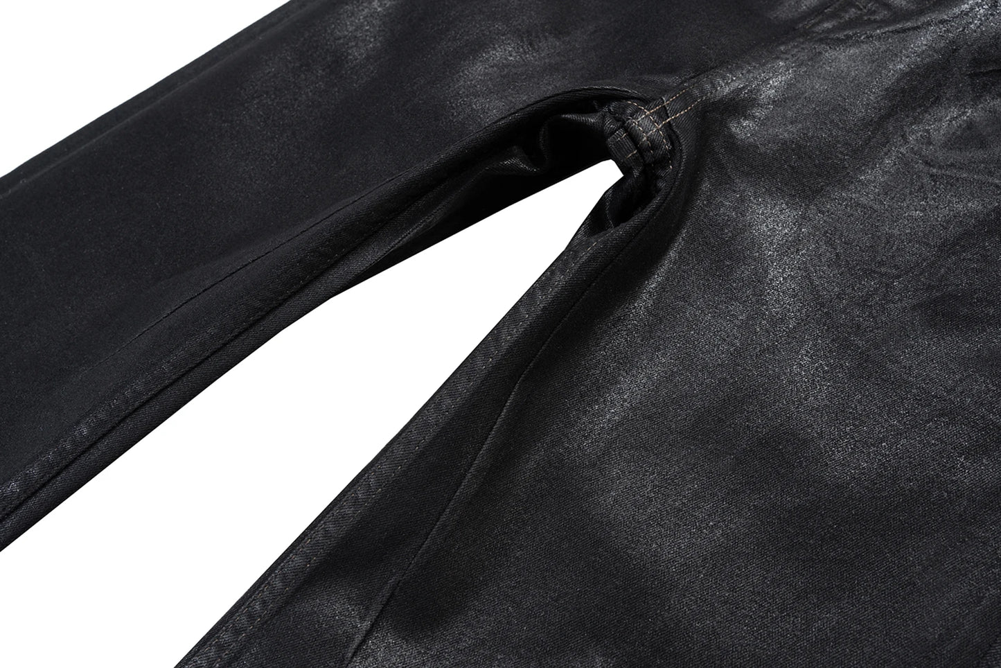 Black Waxed Leather Stretch Flare Jeans
