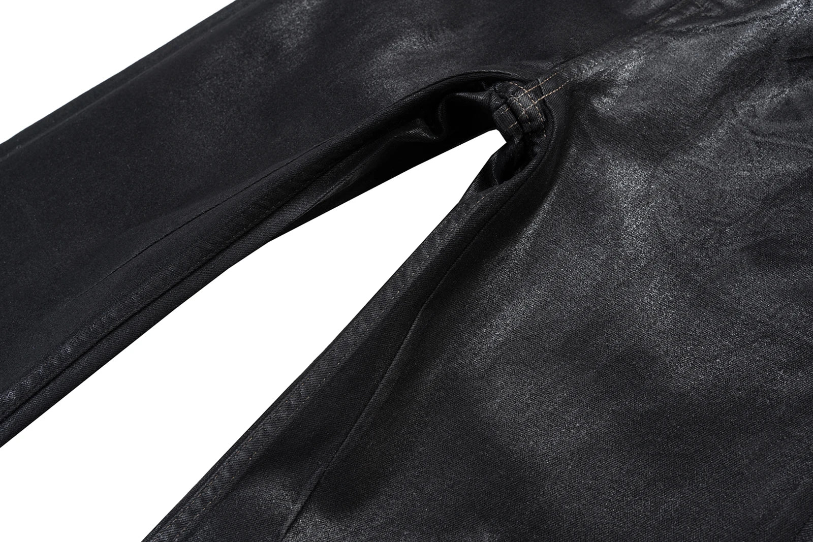 Black Waxed Leather Stretch Flare Jeans
