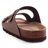 Evshine Leather Cork Footed Clogs Sandals For Women Fashion Flat Mules Slippers with Arch Support Men Double Buckle Cork Slides