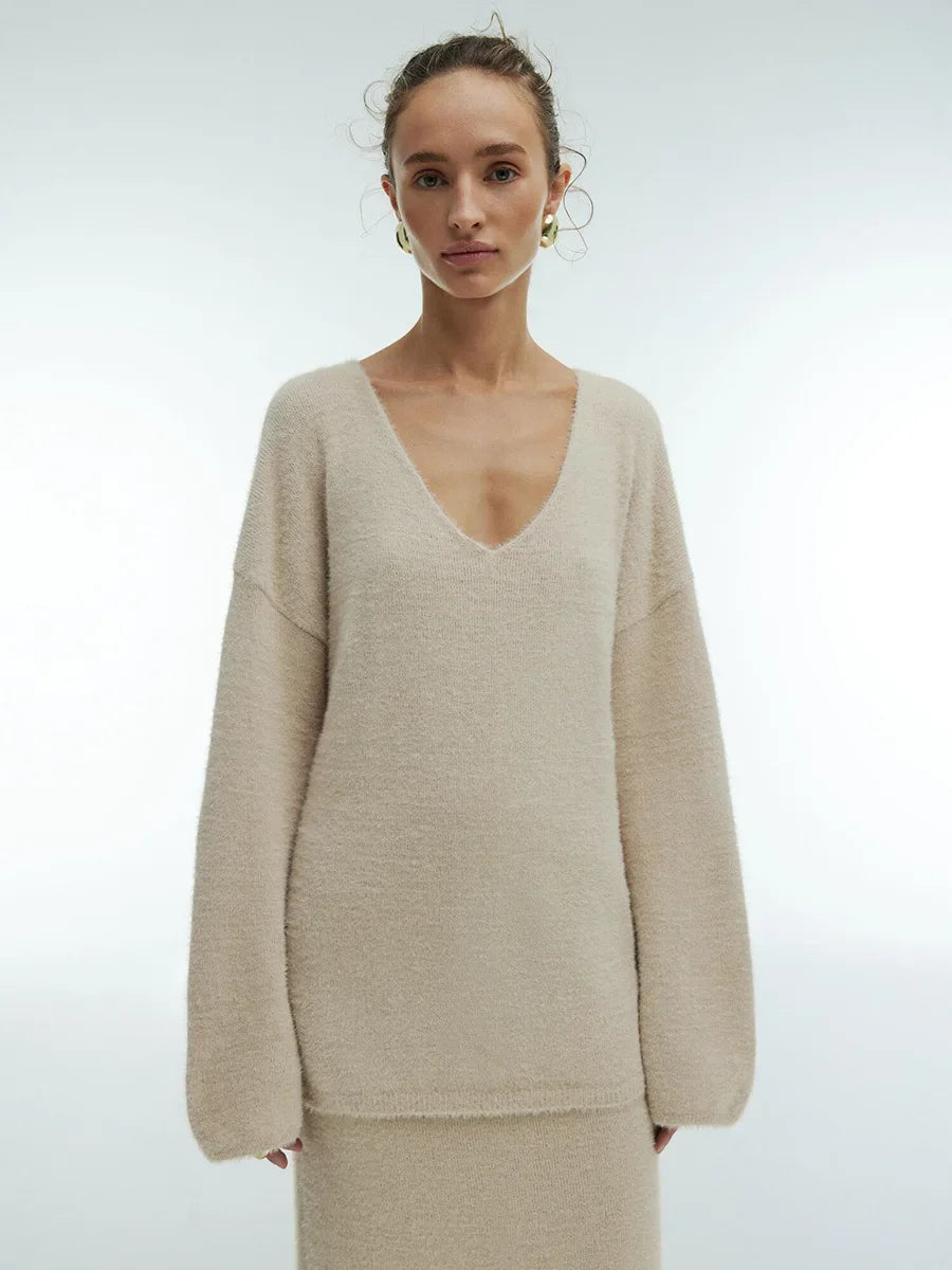 Wolfeel Autumn Winter Thick Women's Knitted V-neck Sweater+Skirt Sets Casual Sweater Warm Fashion Skirt Pullover 2-Pieces Sets
