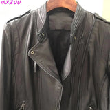 Women's Short Genuine Sheepskin Biker Jacket