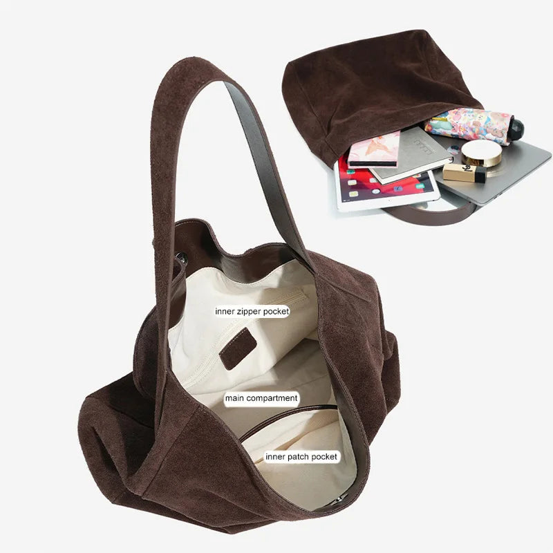 Frosted Suede Tote Bag – Large Capacity Shoulder Bag