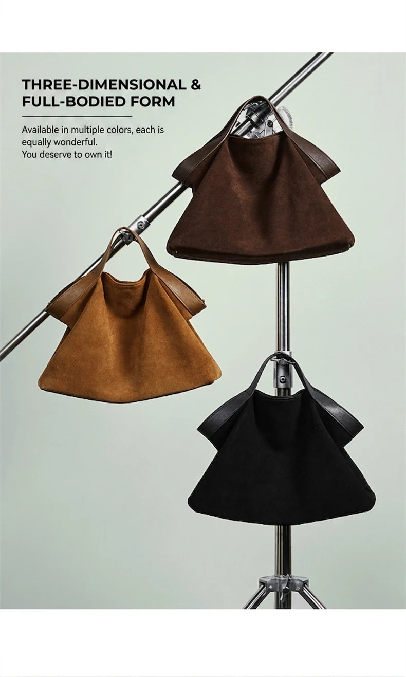 BURMINSA Genuine Suede Leather Hobo Bags Women Vintage Designer Large Shoulder Crossbody Tote Slouchy Soft Office Work Handbags