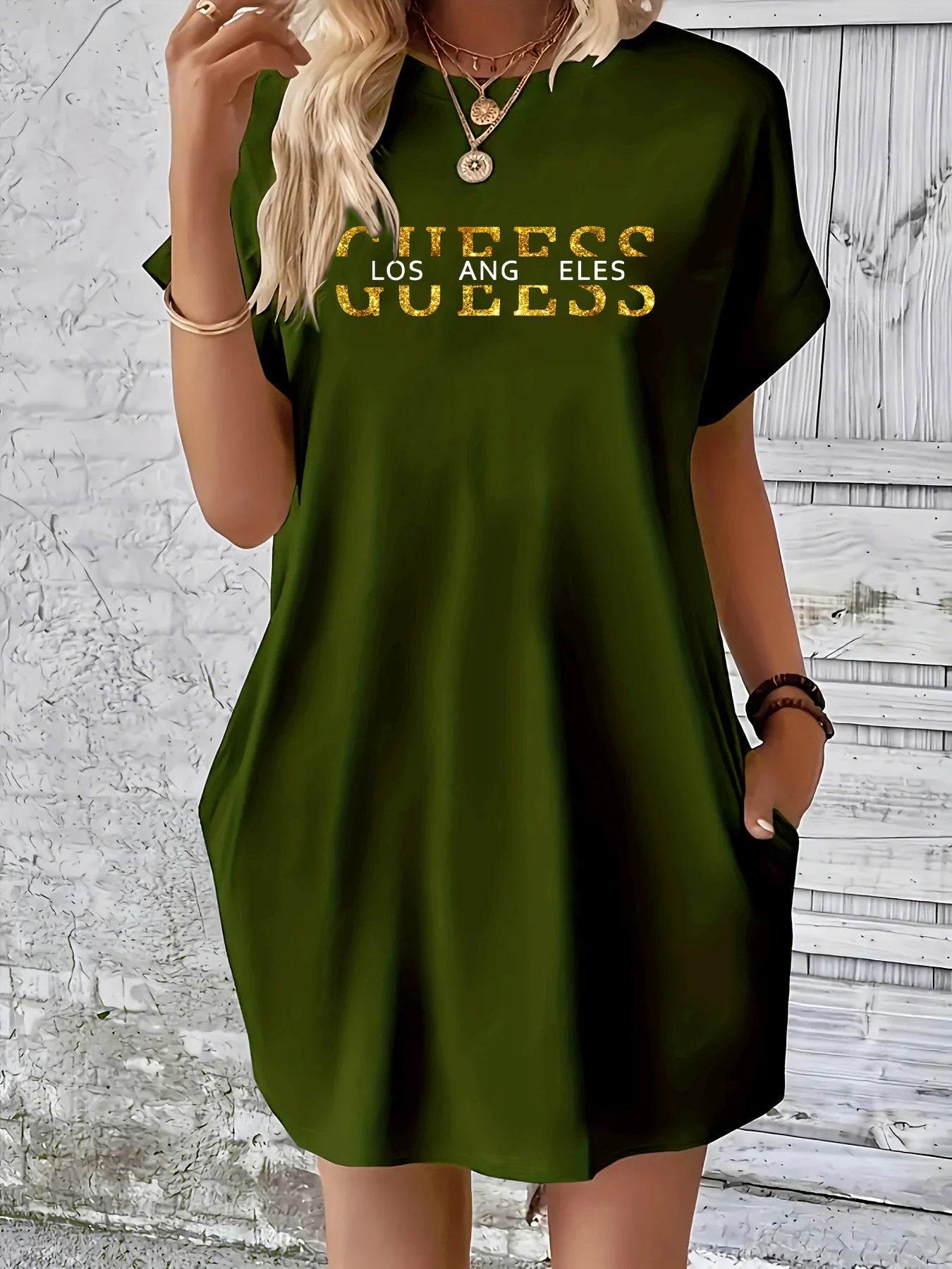 Los Angeles Letter Print Pocket Dress