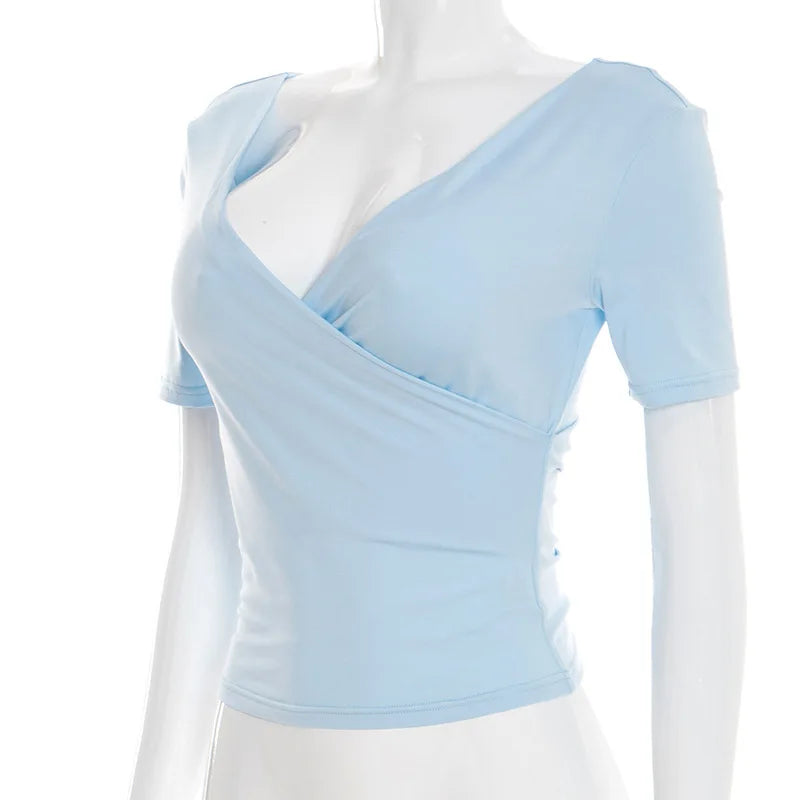 2026 New Women Cross V Neck Slim Waist Top Fashion Ins Style Top