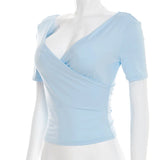 2026 New Women Cross V Neck Slim Waist Top Fashion Ins Style Top