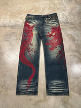 Harajuku Dragon & Snake Embroidered Wide-Leg Jeans