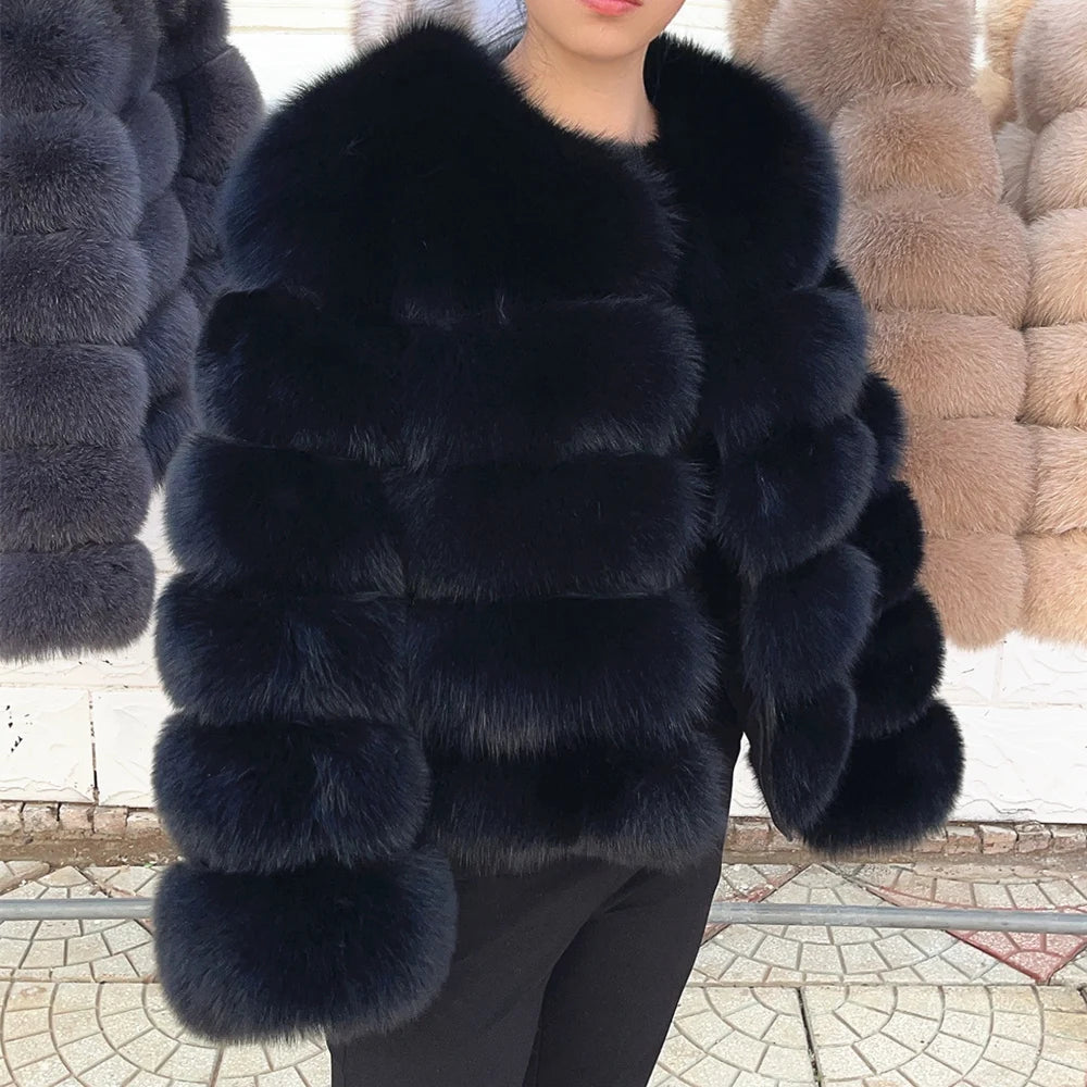 Genuine Fox Fur & Leather Winter Coat
