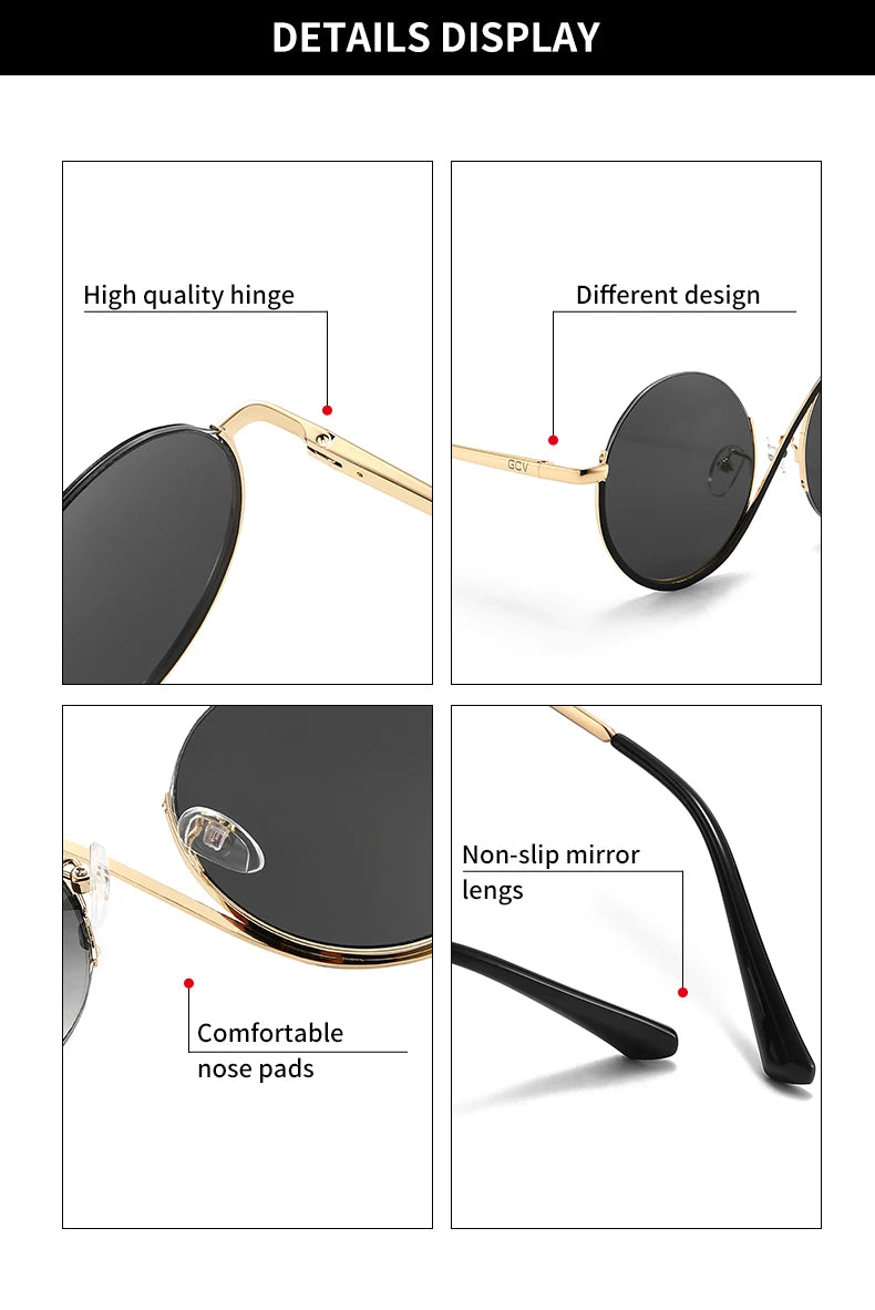 GCV Brand Hot Sale Avant-Garde Personality Women Female Gorgeous Sunglasses Round Frame Glasses Fashion Punk Style New Metal