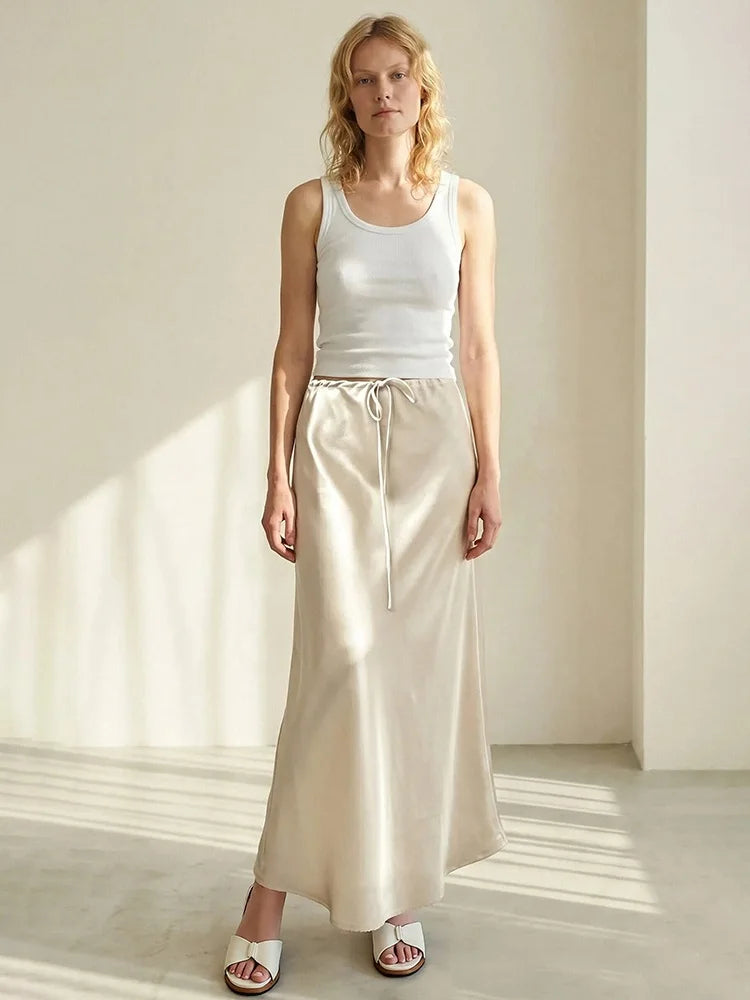 Women's Satin Maxi Skirt – Elegant Ankle-Length
