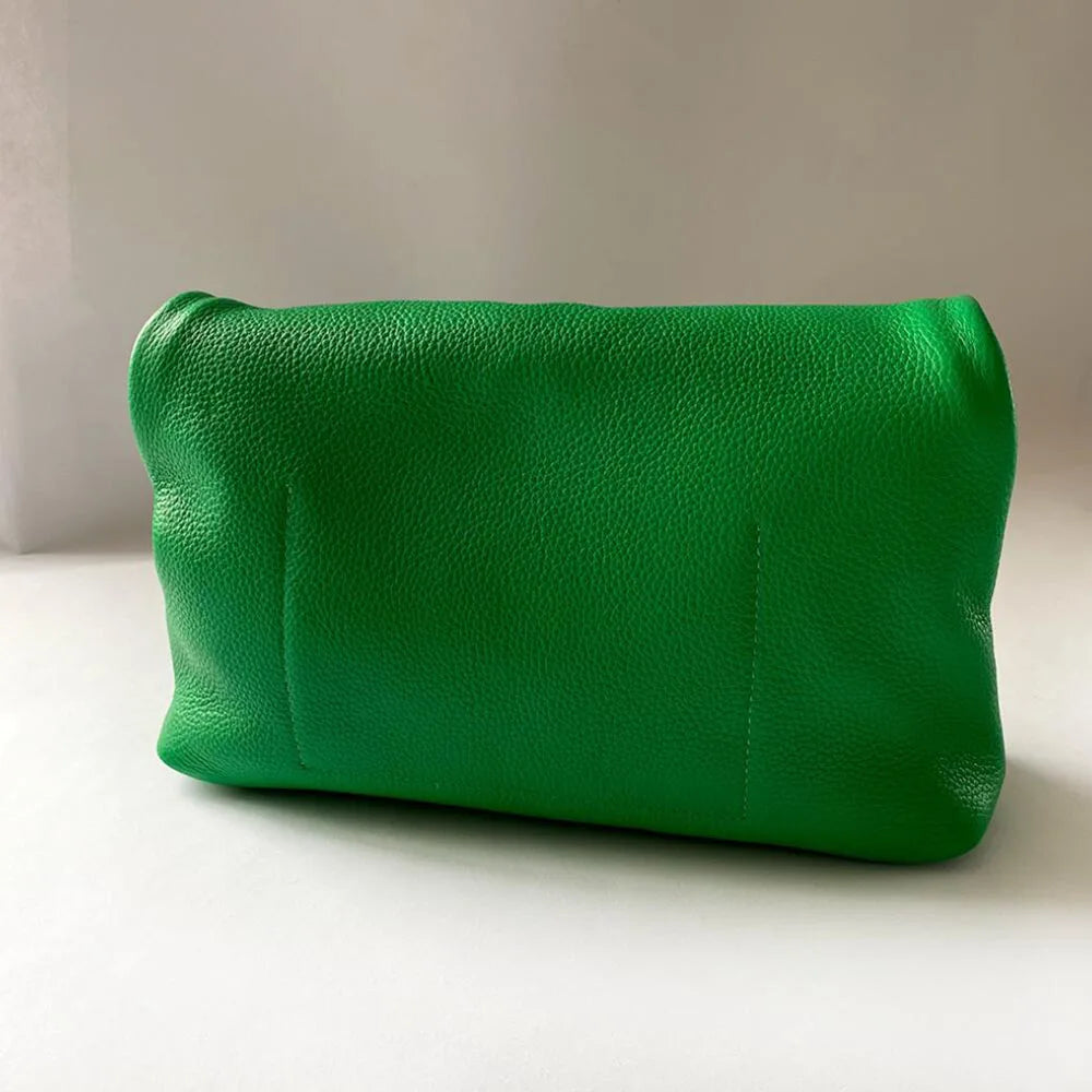100% Genuine Leather Cowhide Handbag High Quality Leather Women's Foldable Designer Handbag Simple Magnet Handle Bags