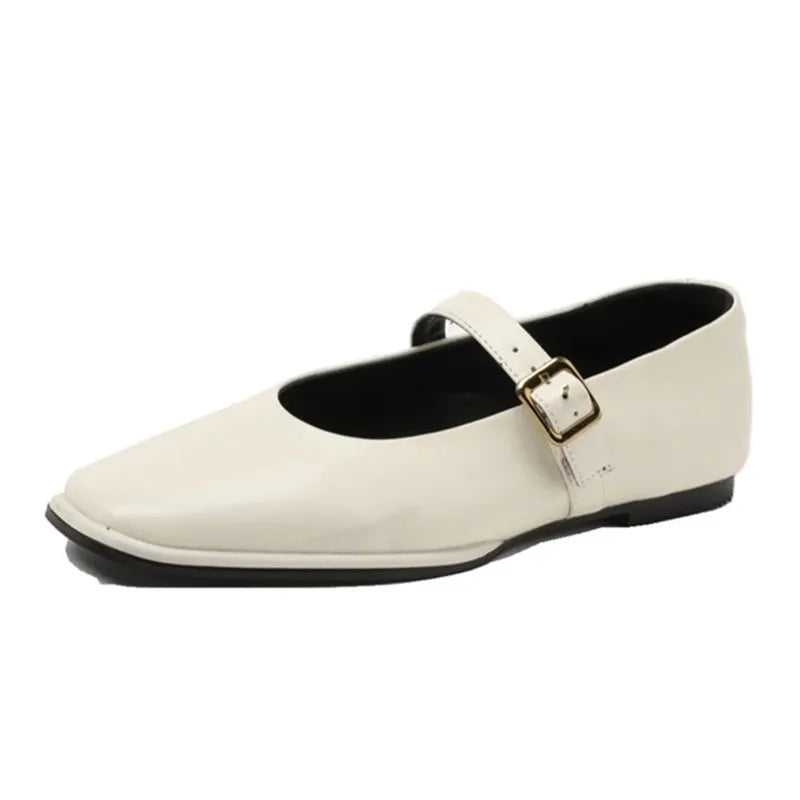 AIYUQI Mary Jane Ballet Flats | Genuine Leather Square Toe