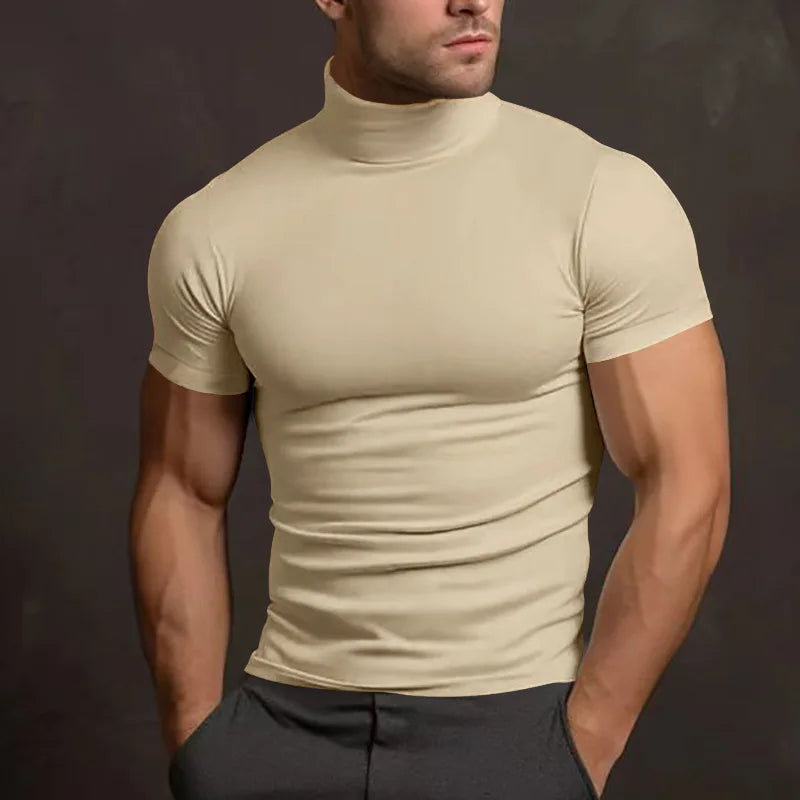 Men's compress T-shirts summer solid color short-sleeved men tops fashion yoga clothes men's tight turtleneck T-shirt