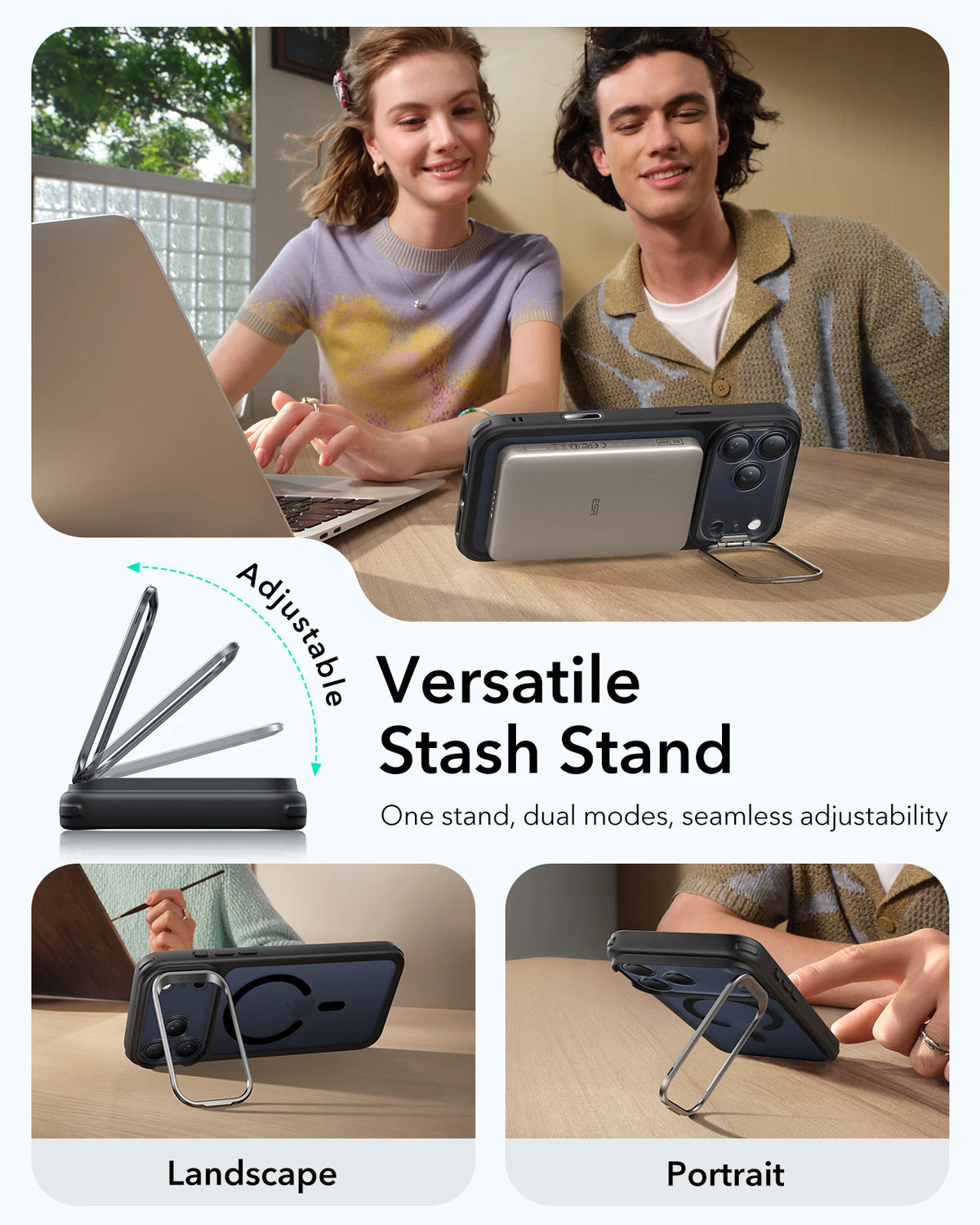 ESR Magnetic iPhone Case with Adjustable Stash Stand