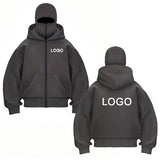 Customized Double-hooded Zipper Hoodies Men Personality Printed Long Sleeve Zip Up Sweatshirts Women Ninja Mask Pullovers Jacket