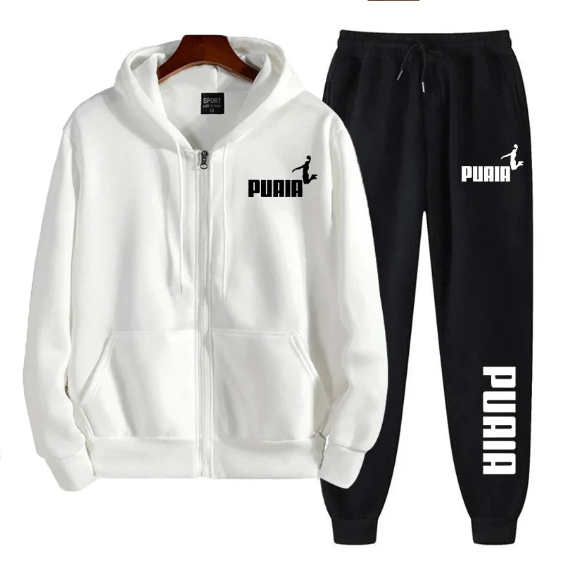 New in Women Tracksuit Trend Printing Hooded Sweatshirts Pants 2Pcs Set Casual Zipper Overcoat Suit Daily Clothing Autumn Winter