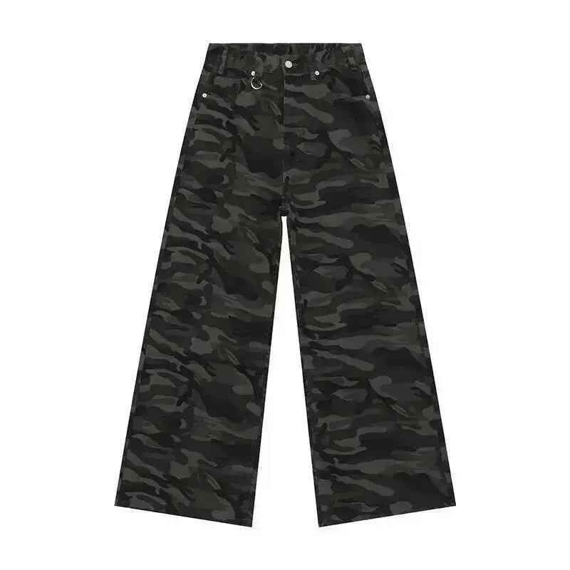 Men's Washed Blue Loose Straight-Leg Jeans