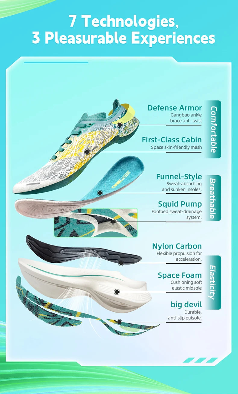 ONEMIX Marathon Carbon Plate Running Shoes Shock Absorption Ultra-light Sports Shoes Rebound Technology Outdoor Men Sneakers