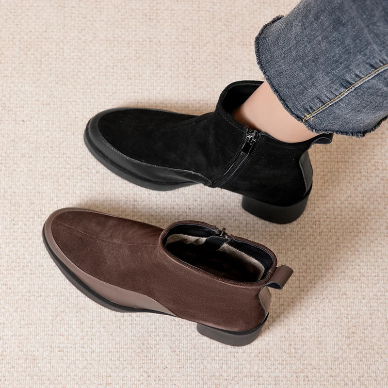 AIYUQI 2026 New Women's Short Boots Genuine Leather Chunky Heel High Heel Boots Female Large Size Pointed Toe Women Ankle Boots