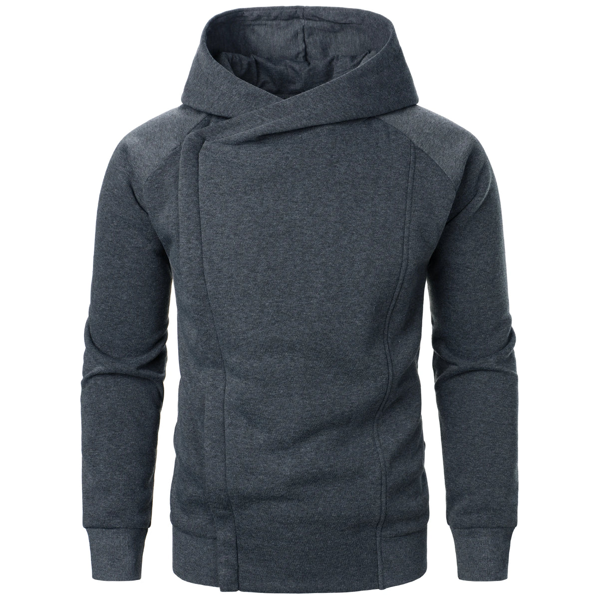 Autumn winter men's solid color hooded top Long sleeve side zipper design hoodie
