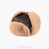 Vintage PU Leather Aviator Bomber Hat Russian Style Thermal Faux Fur Trooper Caps Outdoor Winter Skiing Windproof Helmet Bonnet