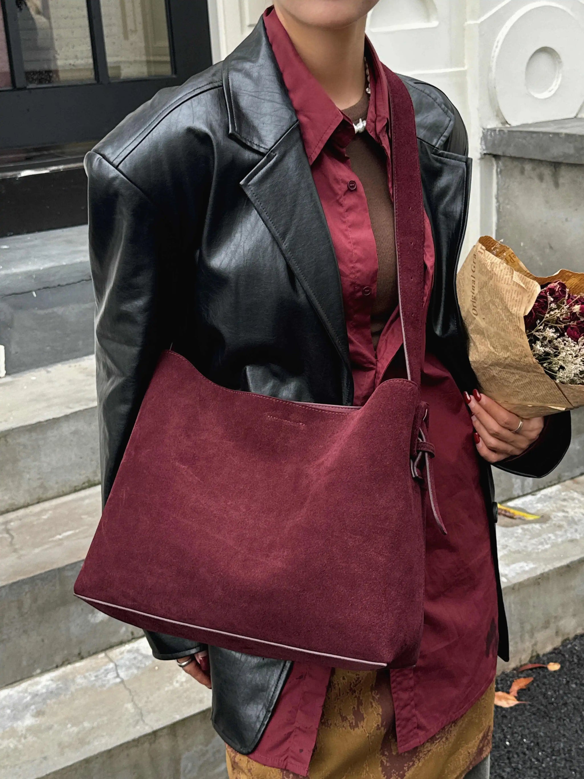 Motingsome Oversize Women Bag Luxury Suede Leather Winter Bags Frosted Cow Skin Handbag and Purses Retro Lady Tote 2024 New