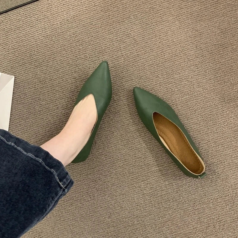 Genuine Leather Pointed-Toe Flats for Women