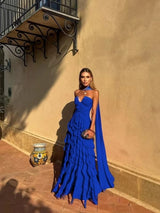 Halter Sweetheart Ruffle Chiffon Evening Gown | Maxi Dress