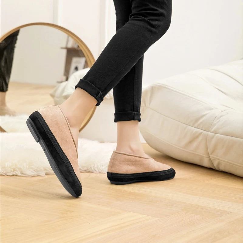 AIYUQI Women's Fur-Lined Leather Ballet Flats – Winter Comfort