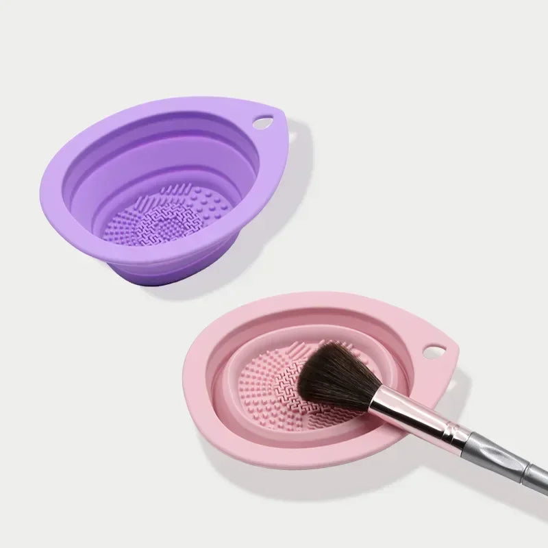 USA-Made Foldable Silicone Makeup Brush Cleaner & Powder Puff Washing Bowl
