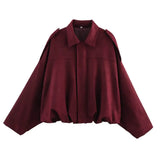 YENKYE New 2025 Women Suede Textured Bomber Jacket Long Sleeve Lapel Collar Loose Coats Casual Female Outerwear Chic Tops
