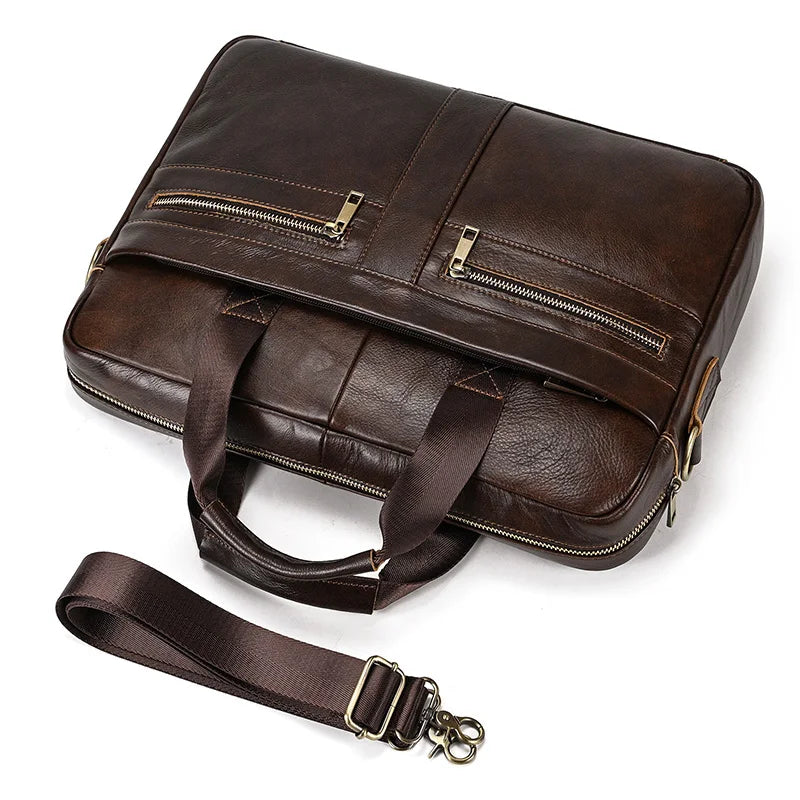 Genuine Leather Briefcase Bag for 15.6 inch laptop computer bag cowskin handbag for men male leather crossbody shoulder bag