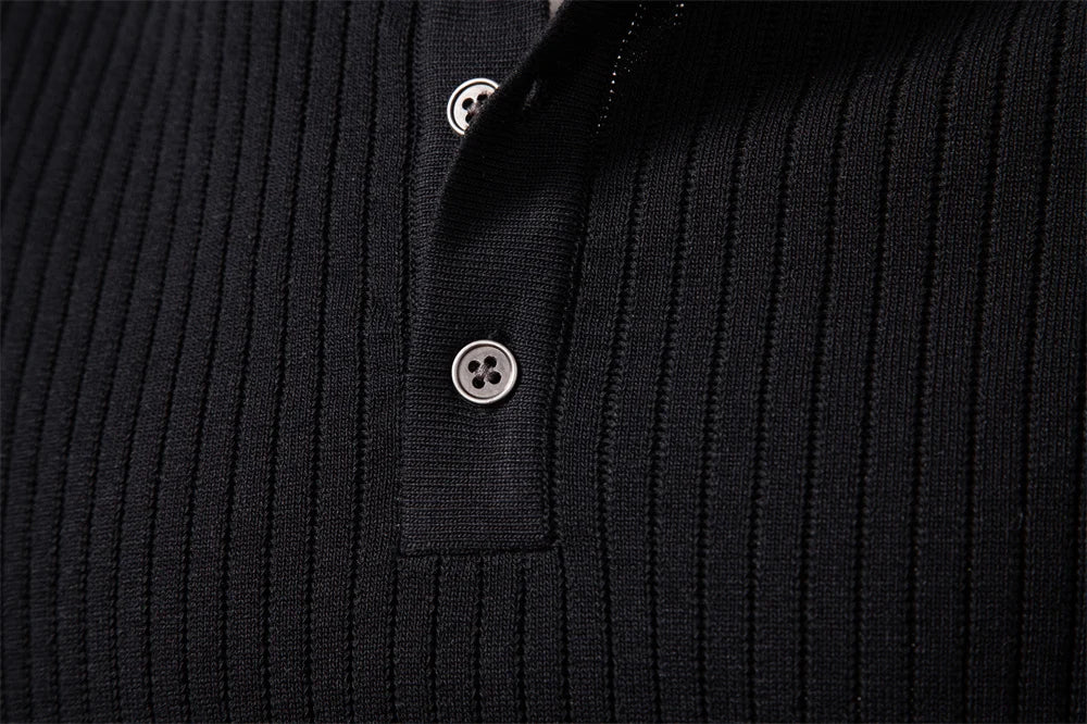 AIOPESON Ribbed Stripe Polo Shirt – Men's Long Sleeve