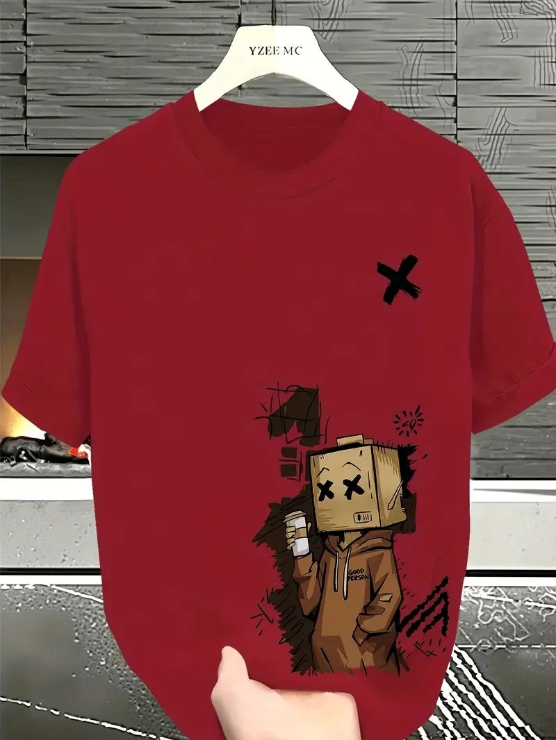 Men's Pure Cotton Graffiti Print Loose Fit Casual T-Shirt