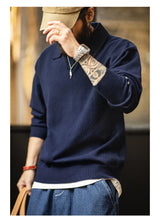 Maden Men's Vintage Long Sleeve Knit Polo