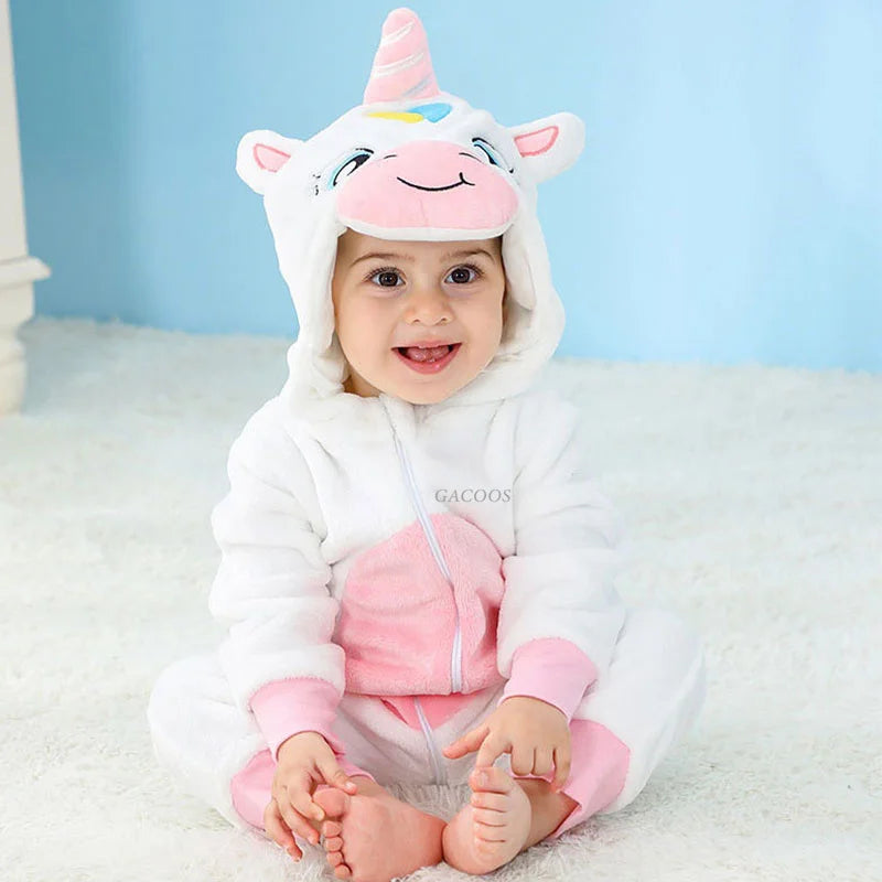 Animal Theme Flannel Baby Romper