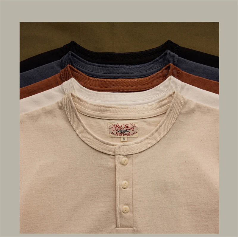 Heavyweight Cotton Henley Tee – Vintage Everyday Essential