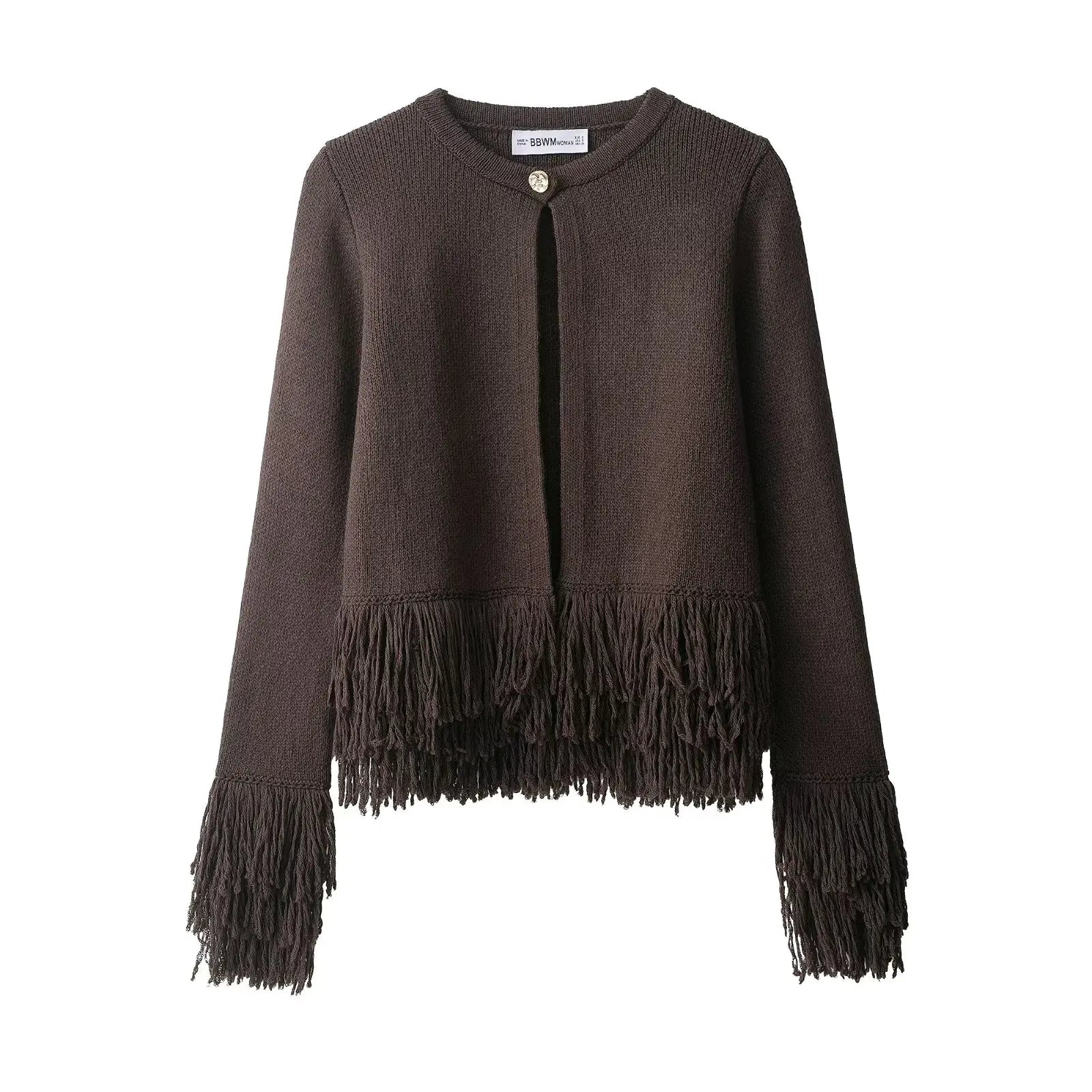 Vintage Tassel Knitted Cardigan – Elegant O-Neck Long Sleeve Sweater (USA Made)