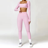 2-Piece Women's High-Waist Yoga Set – Seamless Long Sleeve Workout Suit