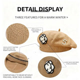 Women's Floral Pearl Knit Beret – Elegant Winter Hat