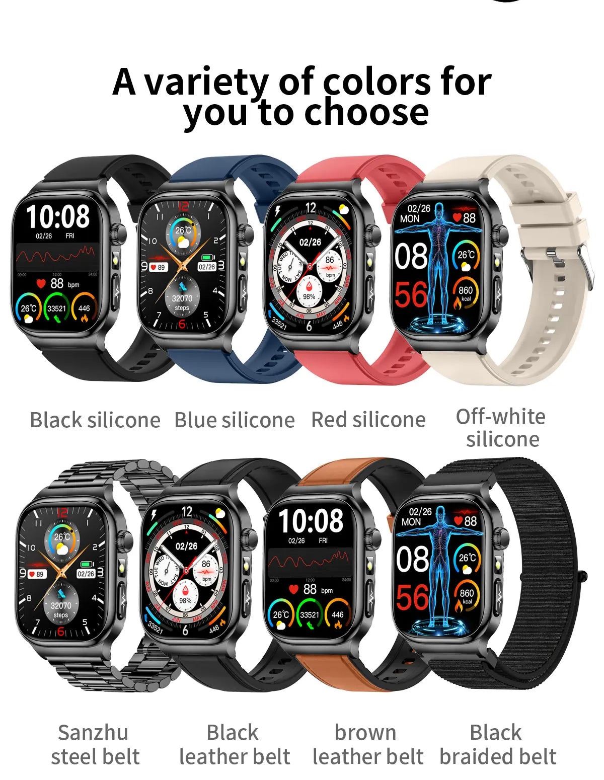 2026 New Accurate Diagnosis Smart Watch Body Fat ECG Blood oxygen BP Health Sport HD AMOLED Screen Call Smart Watches man woman