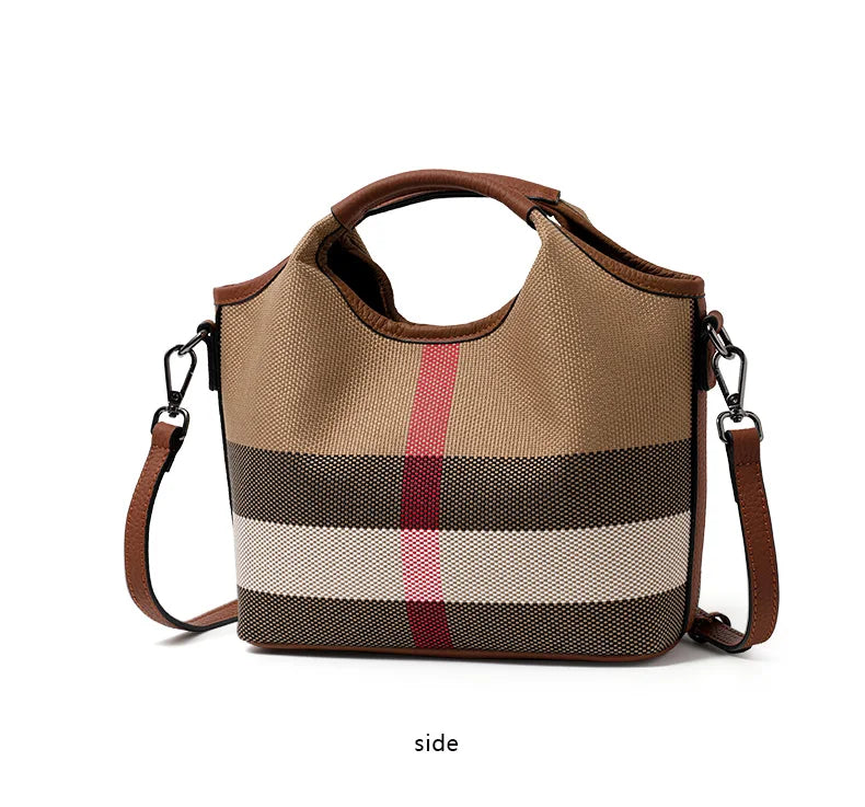 Leather plaid handbag, large-capacity mother bag, shopping basket, one-shoulder handbag