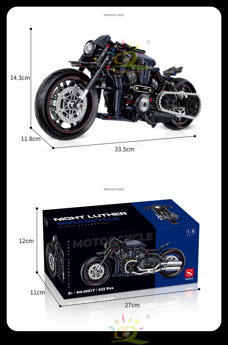HUIQIBAO 1:8 Classic Motorbike Building Blocks High-tech Model Moto City Racer Bricks Toy for Kid Boy Children Adult MOC Car Set