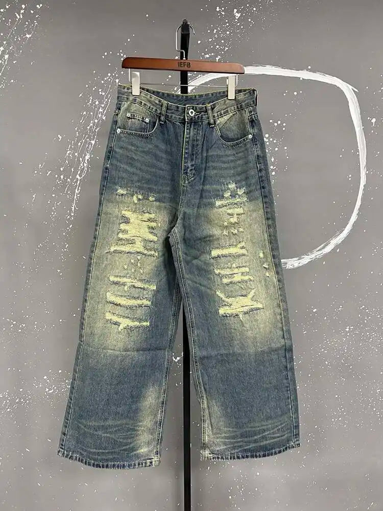 Men's Distressed Wide-Leg Jeans