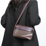 Neutral Style Backpack for Men and Women, with a Cross-Body Design, Suitable for Travel Photography. Features Shark Tooth Print.